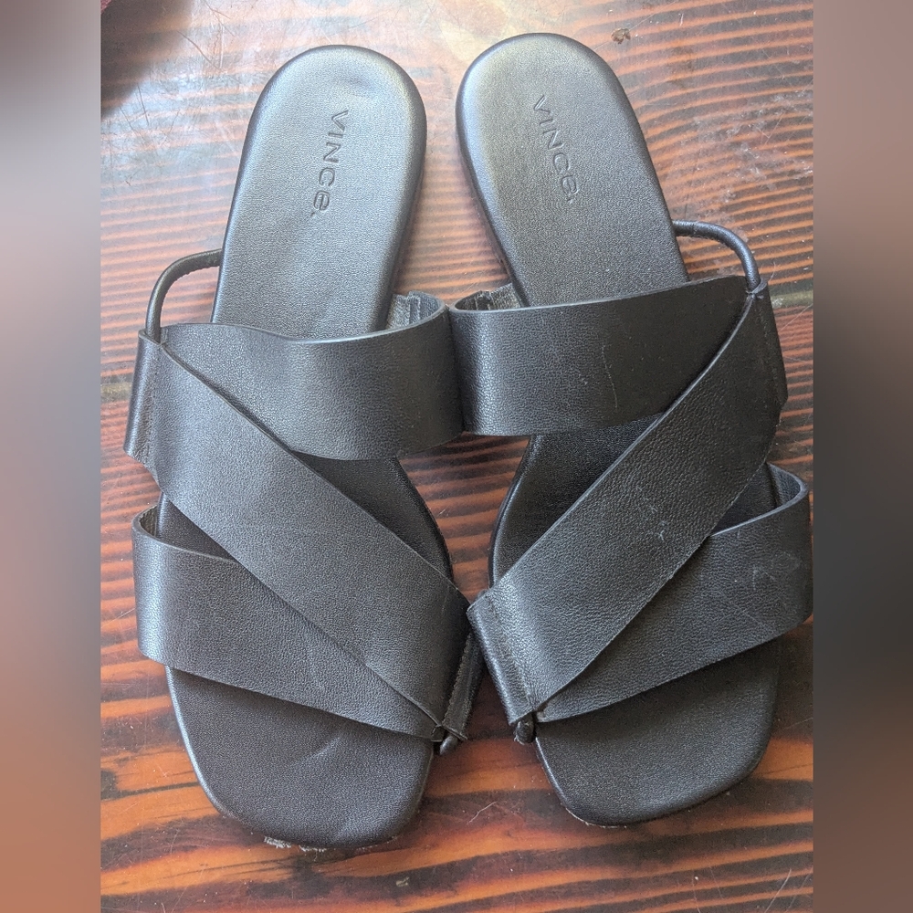 Vince Black Leather Slide Sandals – Women’s 8 (EUR 38.5) Made in Italy